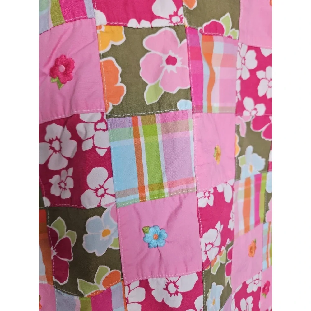 Gymboree Dress 8 Pink Patchwork Madras Plaid Embroidered Cotton Cottage Preppy